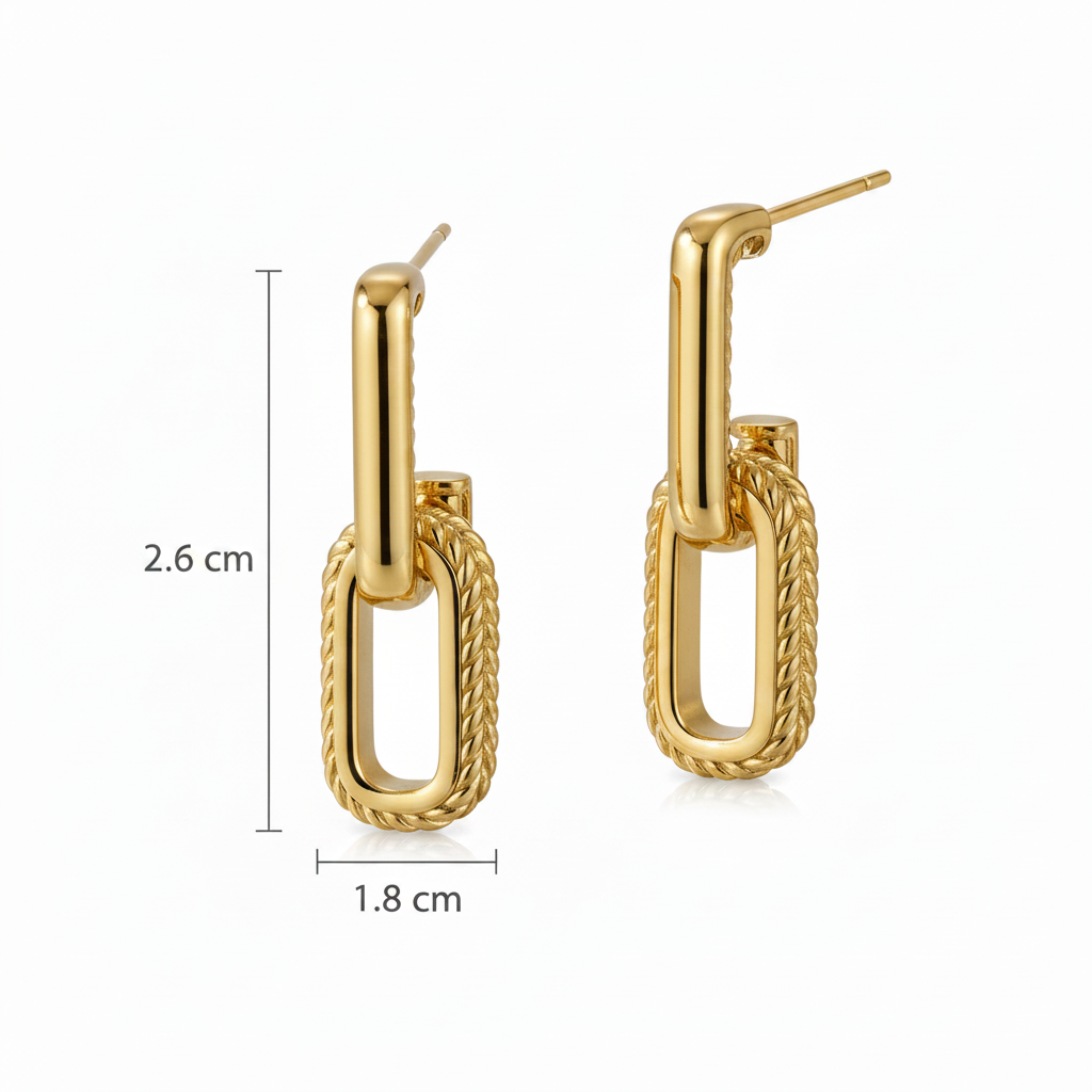Double Oval Link Drop Earrings 18K Gold plated & Stainless Steel