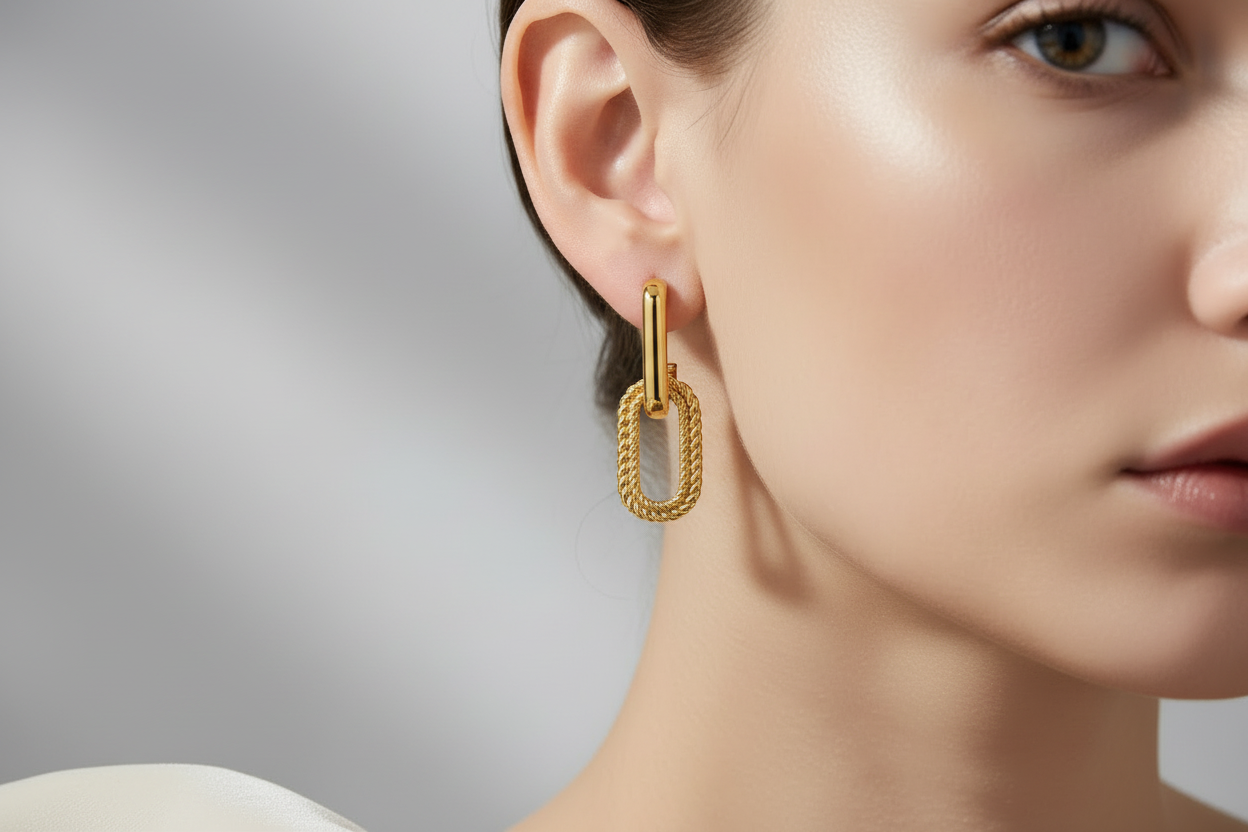 Double Oval Link Drop Earrings 18K Gold plated & Stainless Steel