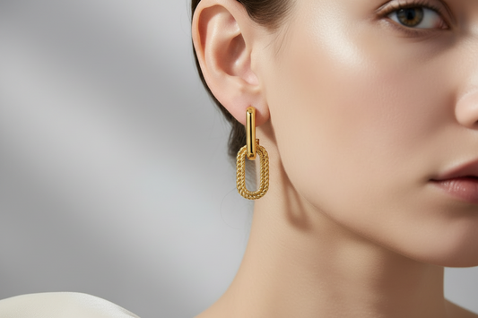 Double Oval Link Drop Earrings 18K Gold plated & Stainless Steel