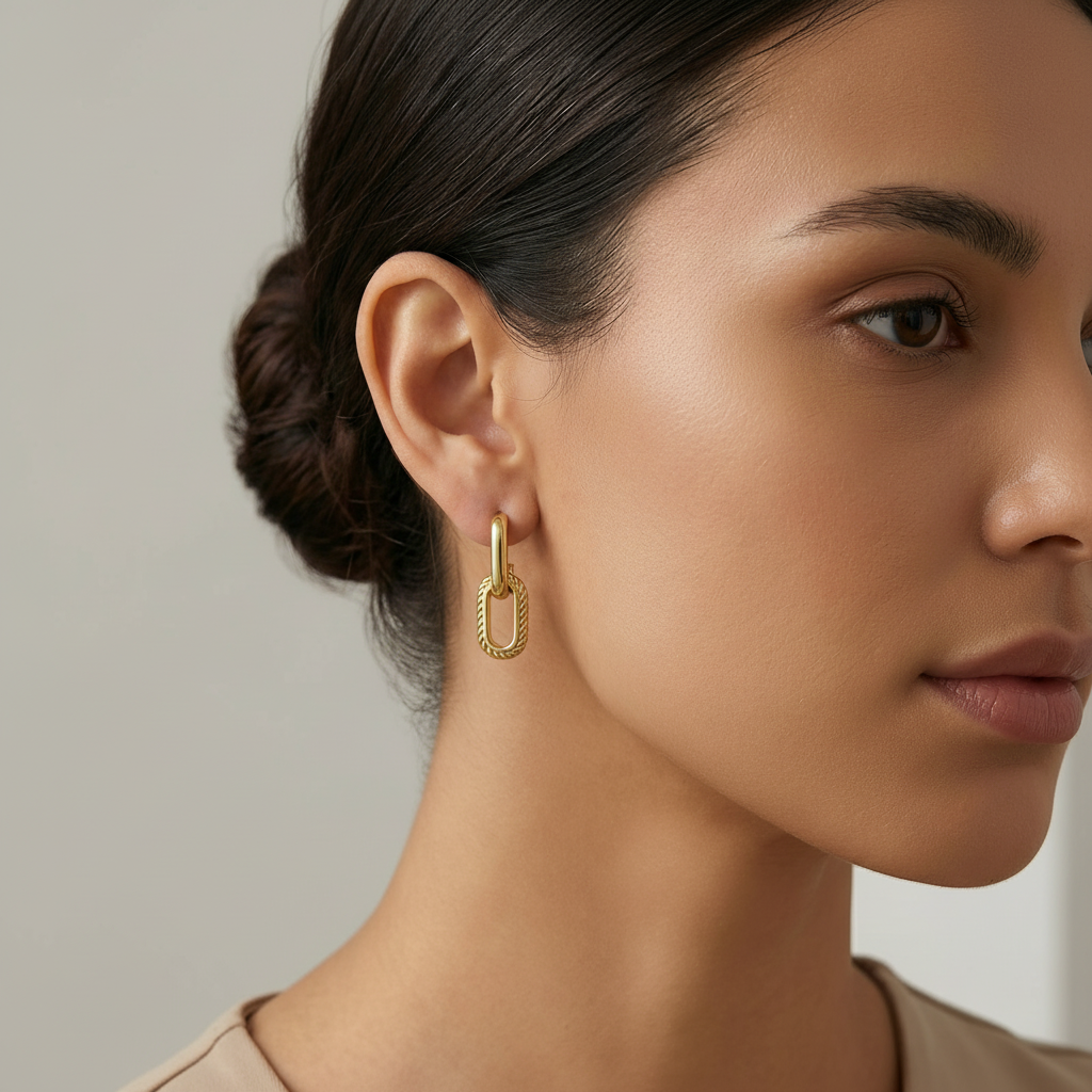 Double Oval Link Drop Earrings 18K Gold plated & Stainless Steel
