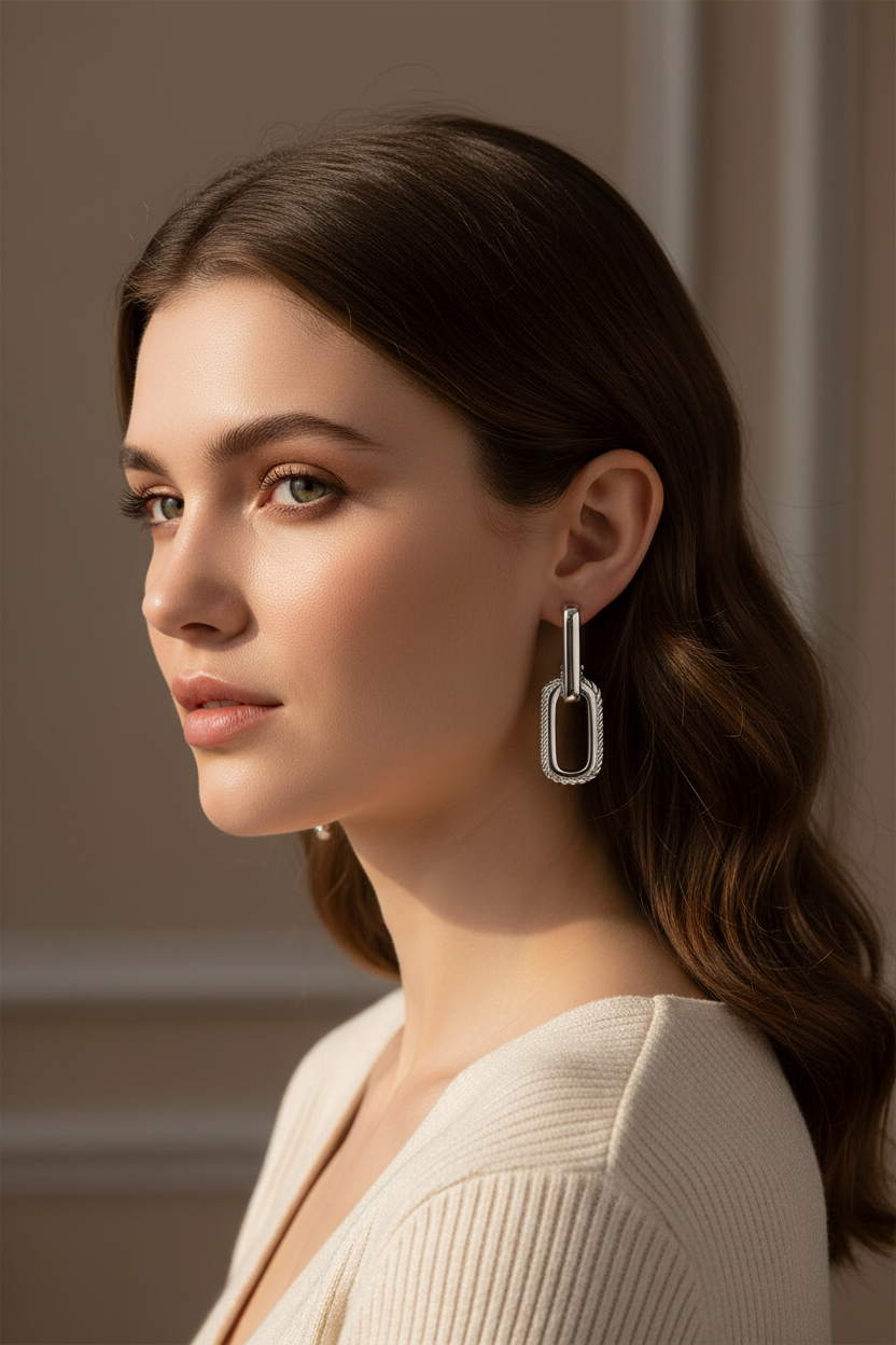 Double Oval Link Drop Earrings 18K Gold plated & Stainless Steel