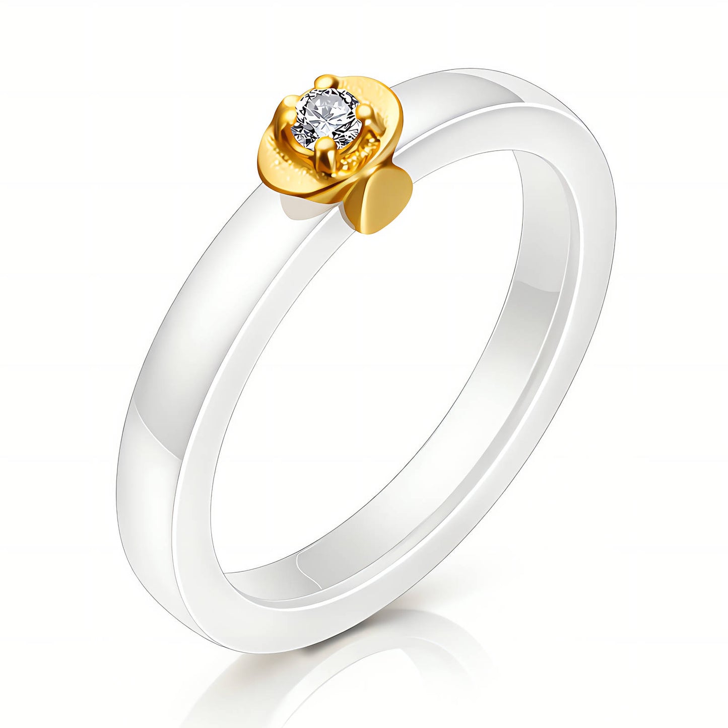 White Ceramic Rose CZ Solitaire Ring | 18K Gold Plated