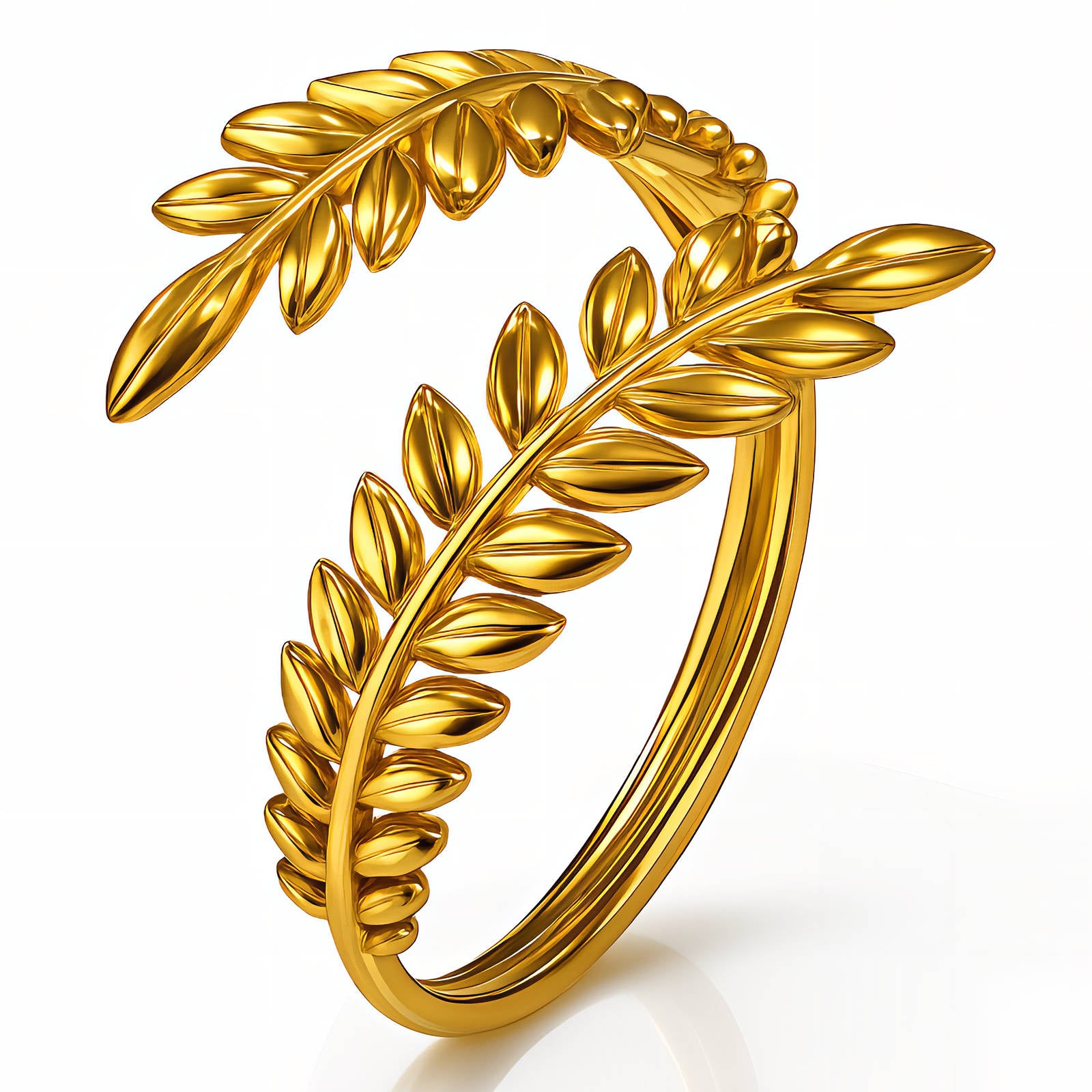 Gold leaf ring on a white background