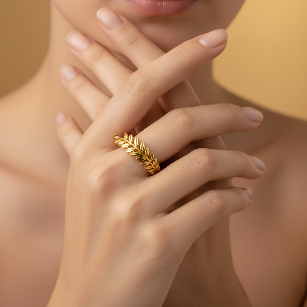 Double Laurel Leaf Wrap Ring 18K Gold Plated
