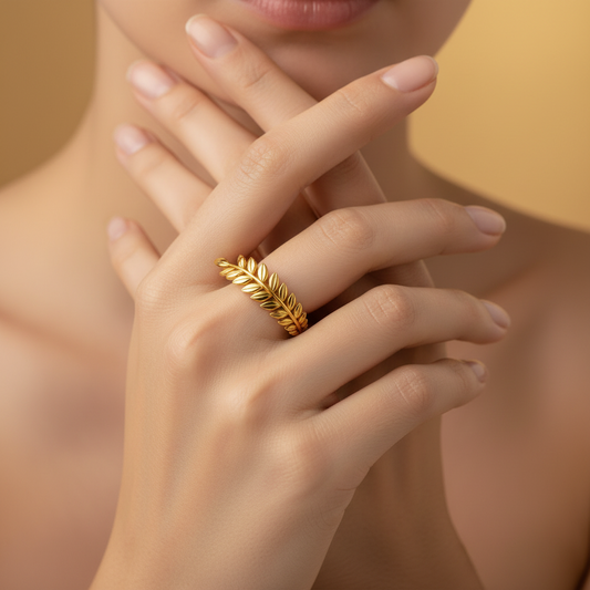 Double Laurel Leaf Wrap Ring 18K Gold Plated