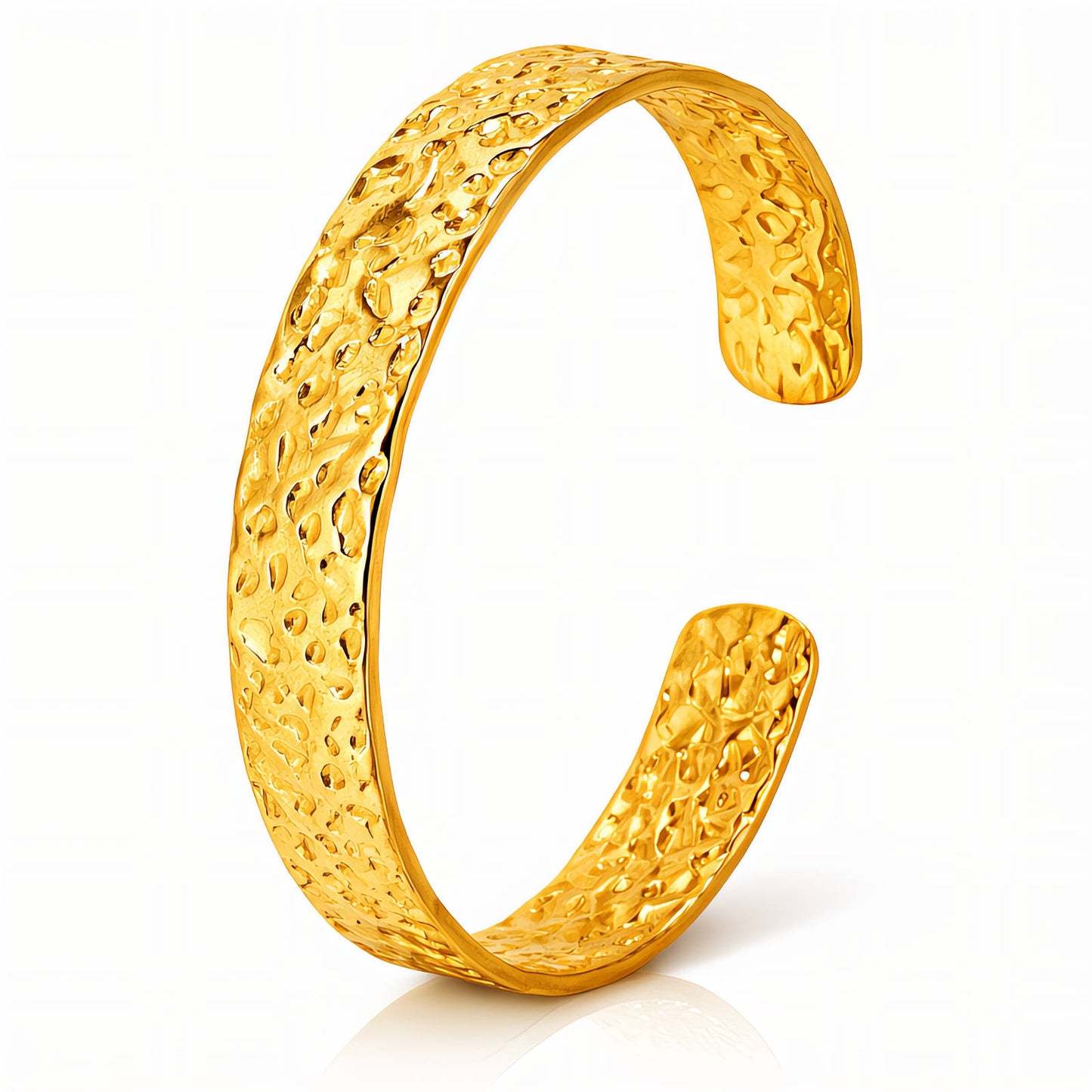 Hammered Texture Open Cuff Bangle 18K Gold Plated