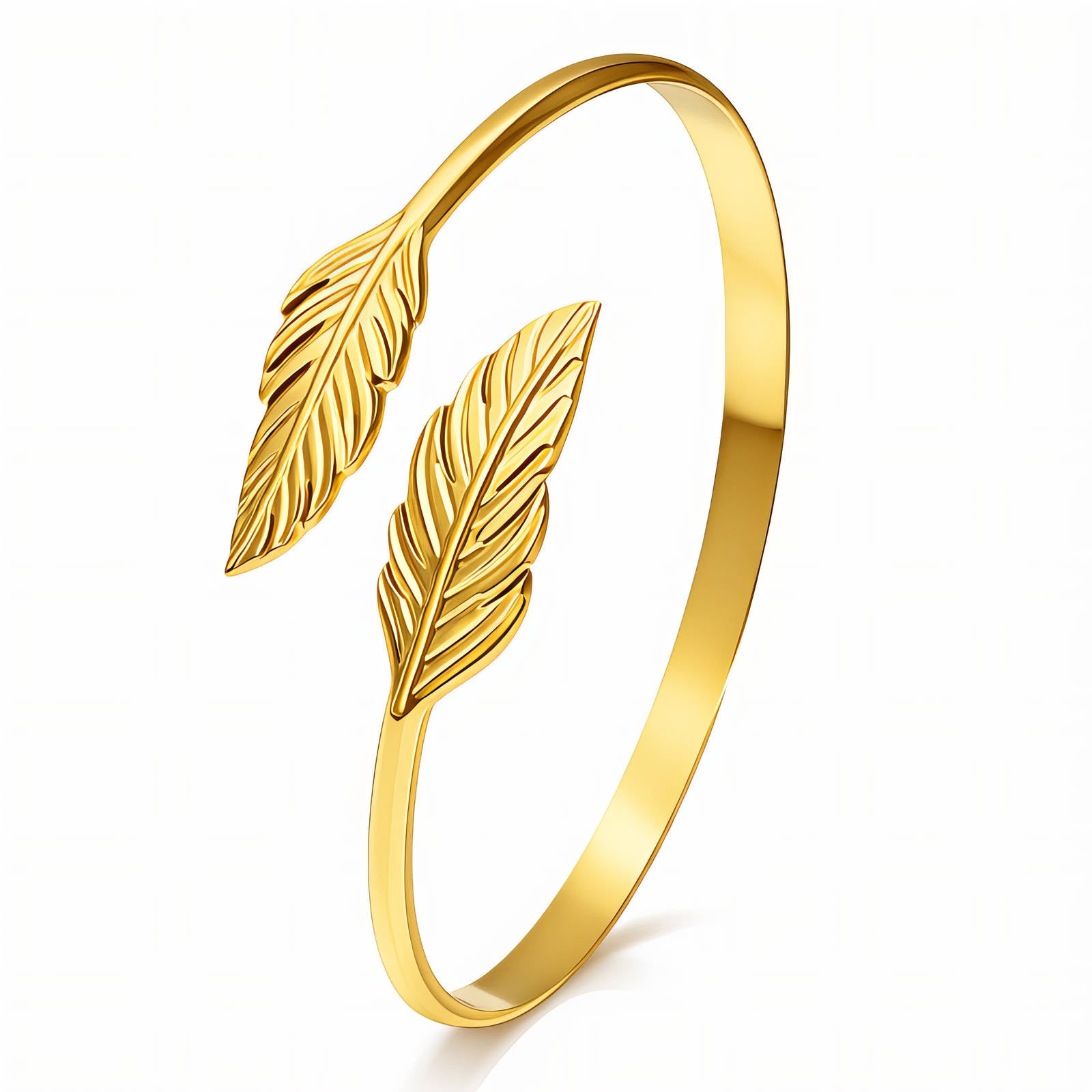anti tarnish Gold plated bracelet with leaf designs on a white background