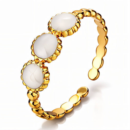 Triple Oval Nacre Cabochon Open Cuff Ring | 18K Gold Plated | Adjustable