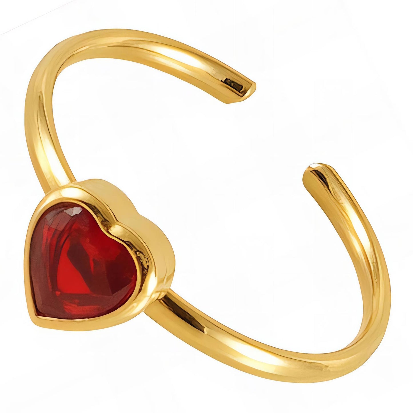 Ruby Red Heart CZ Bezel Solitaire Ring 18K Gold Plated