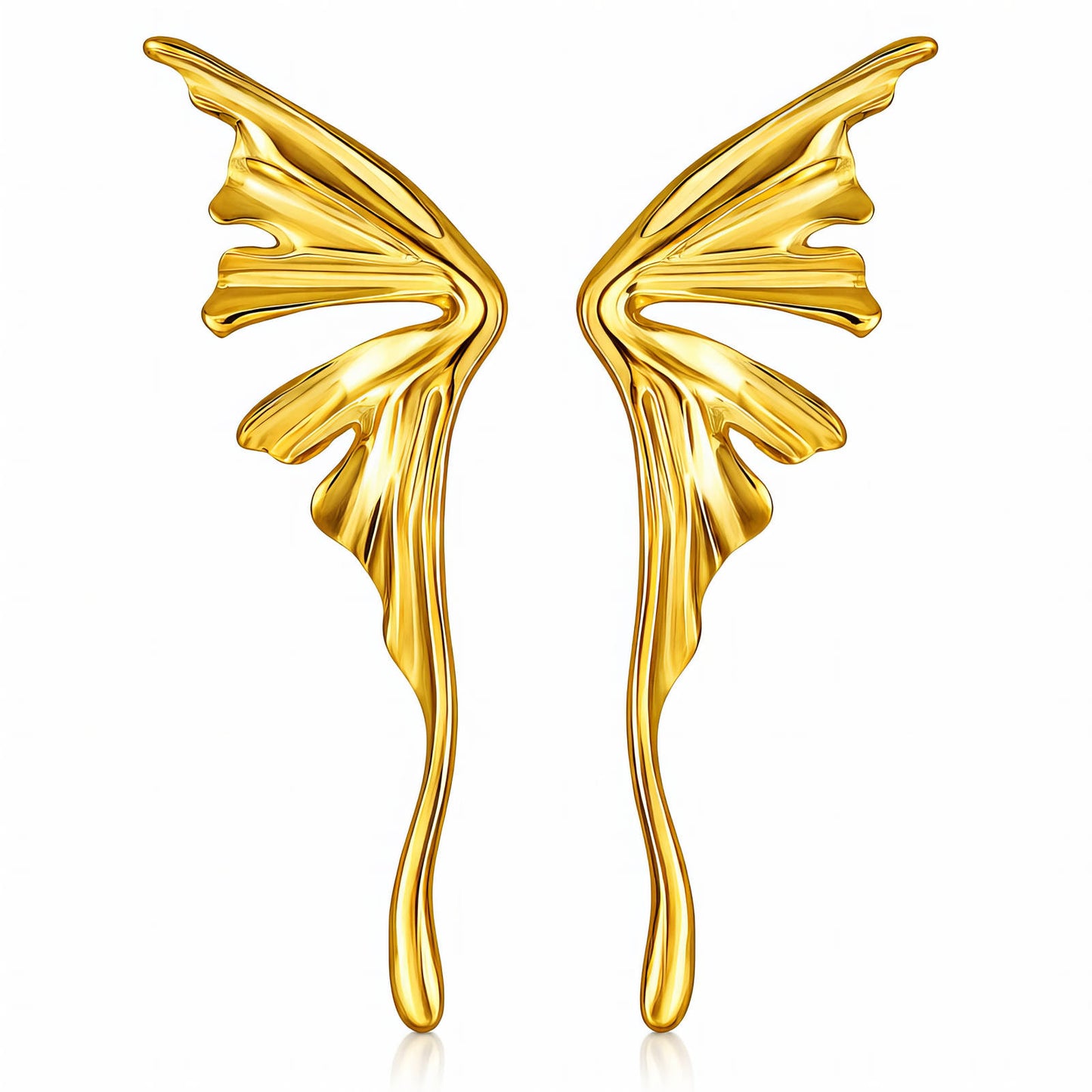 Gold butterfly-shaped earrings on a white background