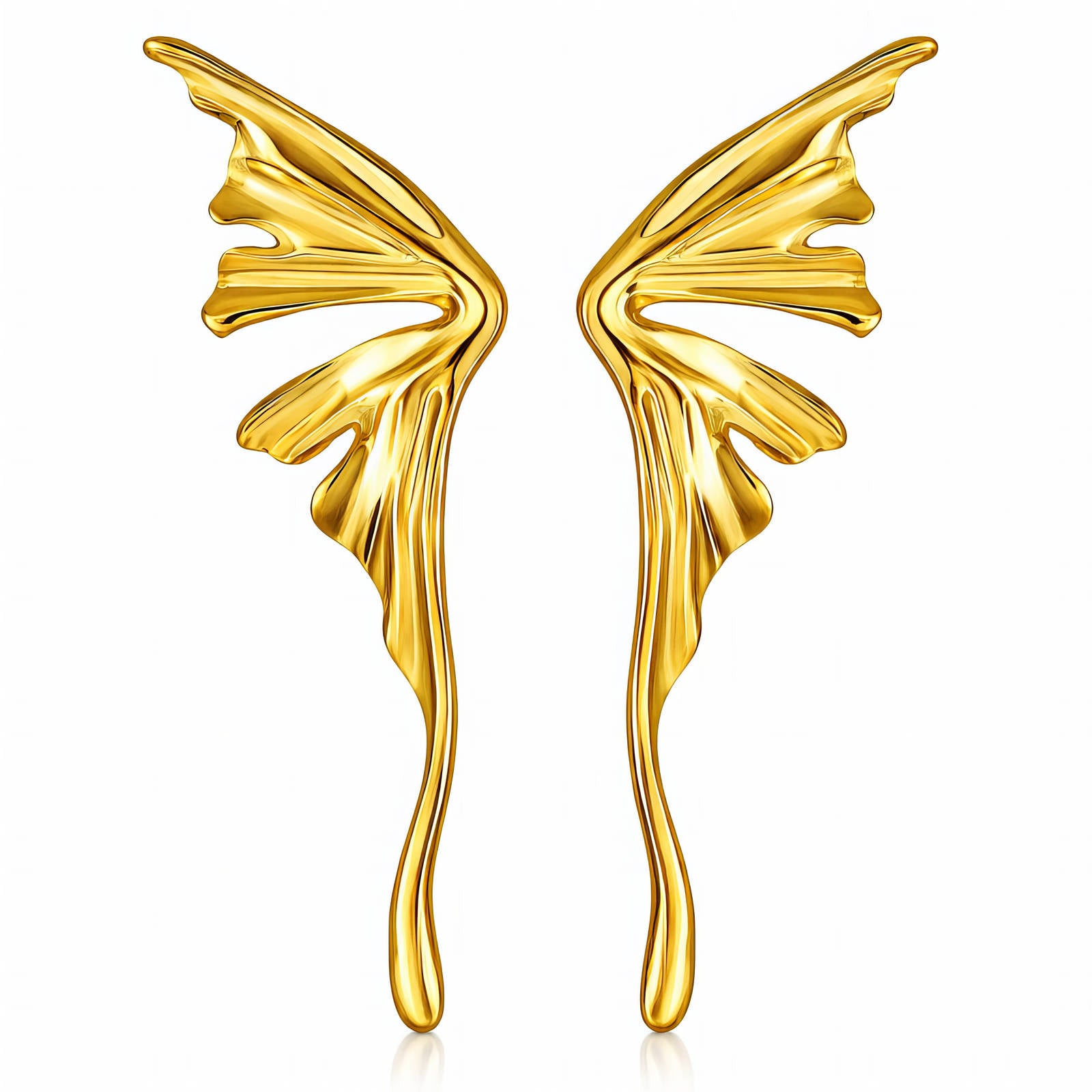 Gold butterfly-shaped earrings on a white background