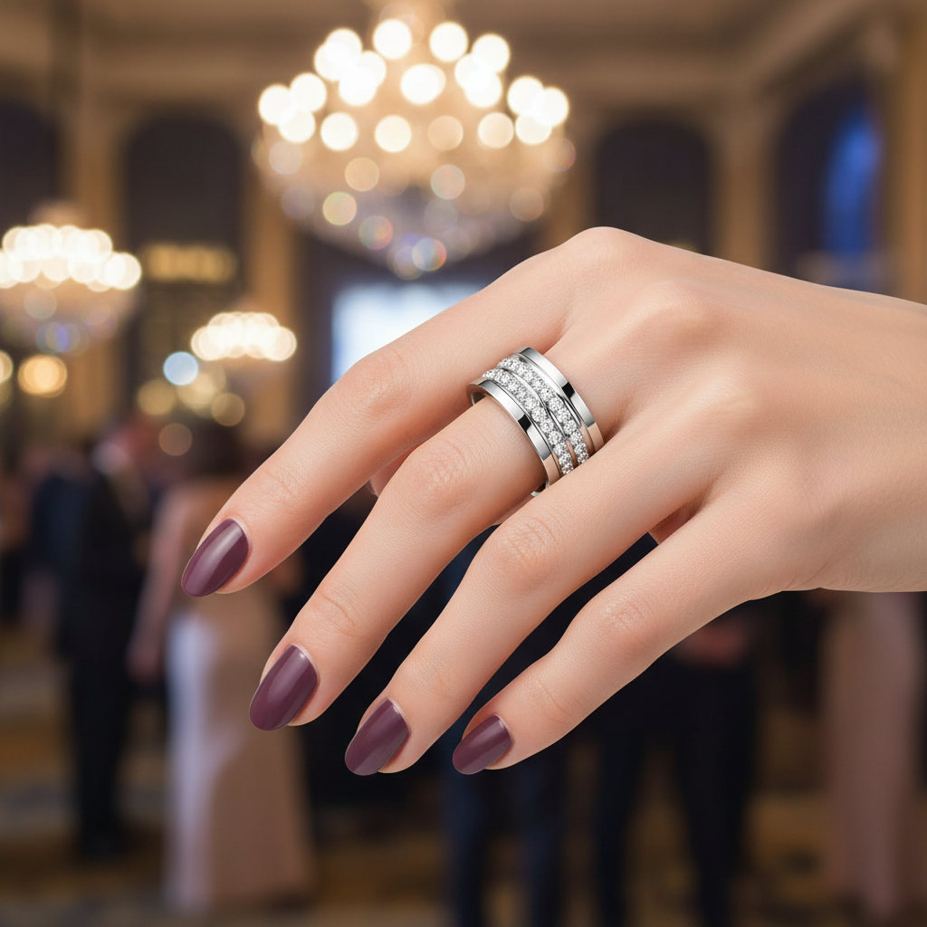 Double Row CZ Channel-Set Wide Band Ring | Silver | Stainless Steel