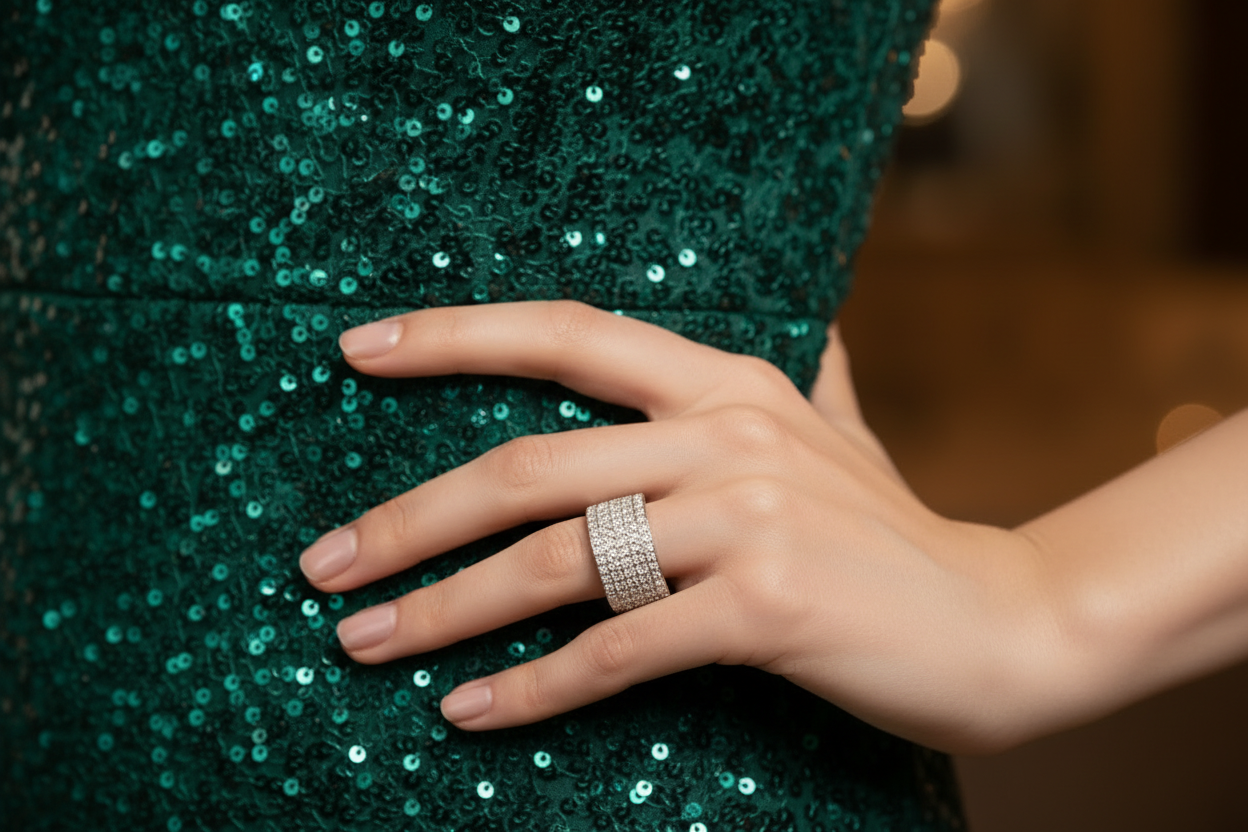 Full Pave CZ Wide Band Ring | Silver | Stainless Steel