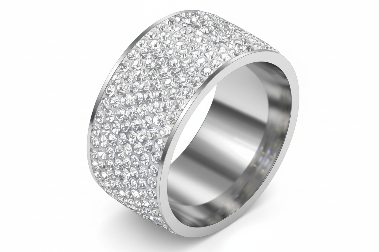 Full Pave CZ Wide Band Ring | Silver | Stainless Steel
