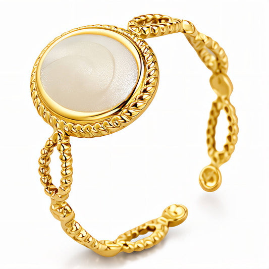 Oval Nacre Cabochon Statement Ring | 18K Gold Plated | Adjustable
