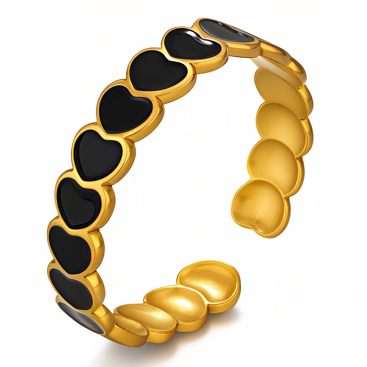 Black Enamel Heart Band Ring | 18K Gold Plated | Adjustable