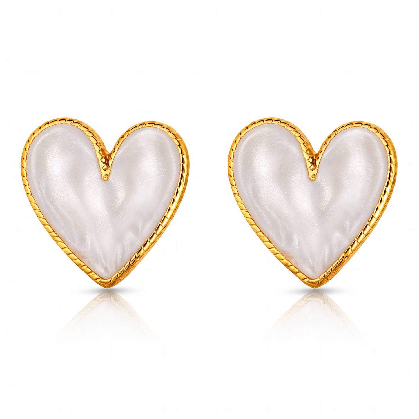 White Nacre Heart Stud Earrings | 18K Gold Plated