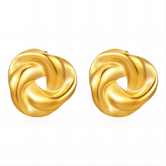 Chunky Triple-Loop Love Knot Stud Earrings 18K Gold Plated