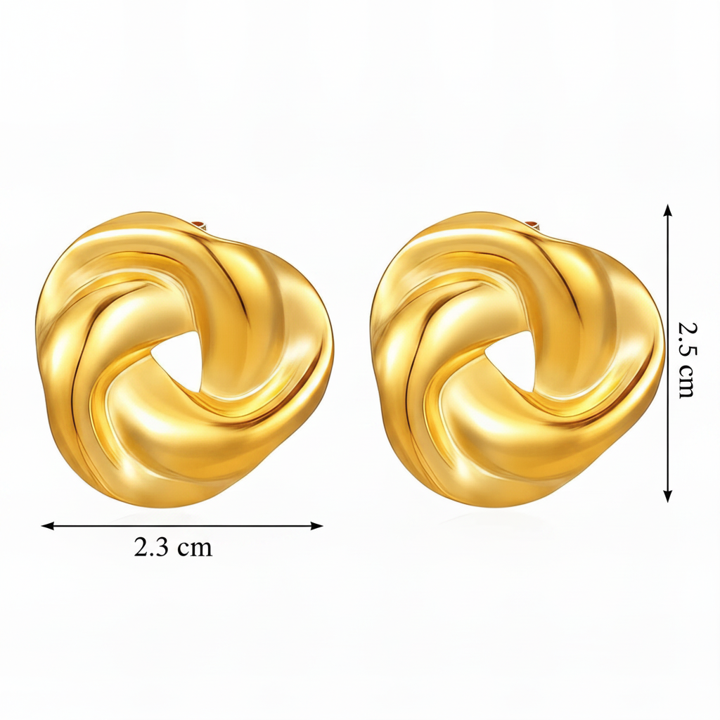 Chunky Triple-Loop Love Knot Stud Earrings 18K Gold Plated