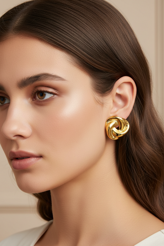 Chunky Triple-Loop Love Knot Stud Earrings 18K Gold Plated