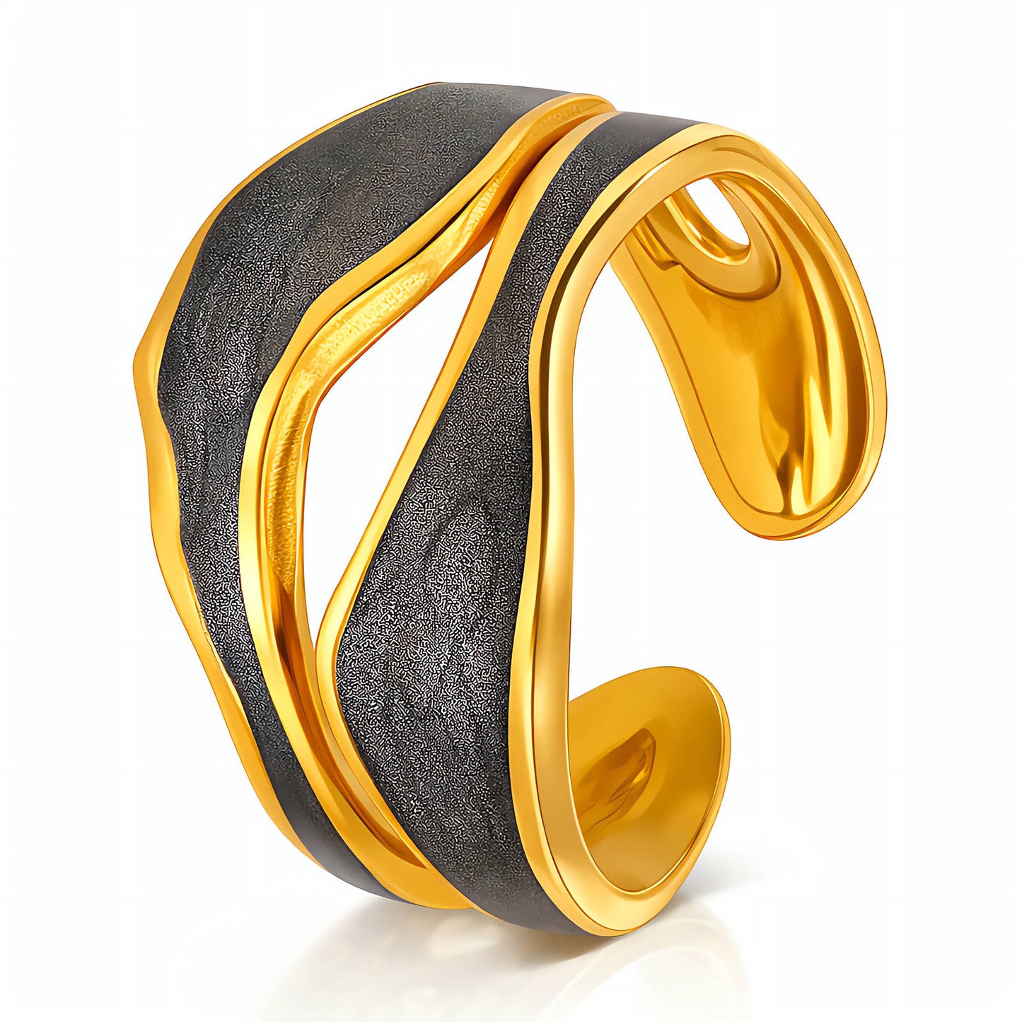 Gold and black bracelet on a white background