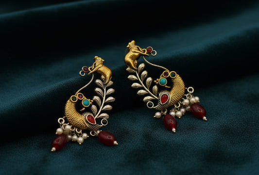 Peacock Motif Cuff Earrings - Temple Inspired Chandbali Style