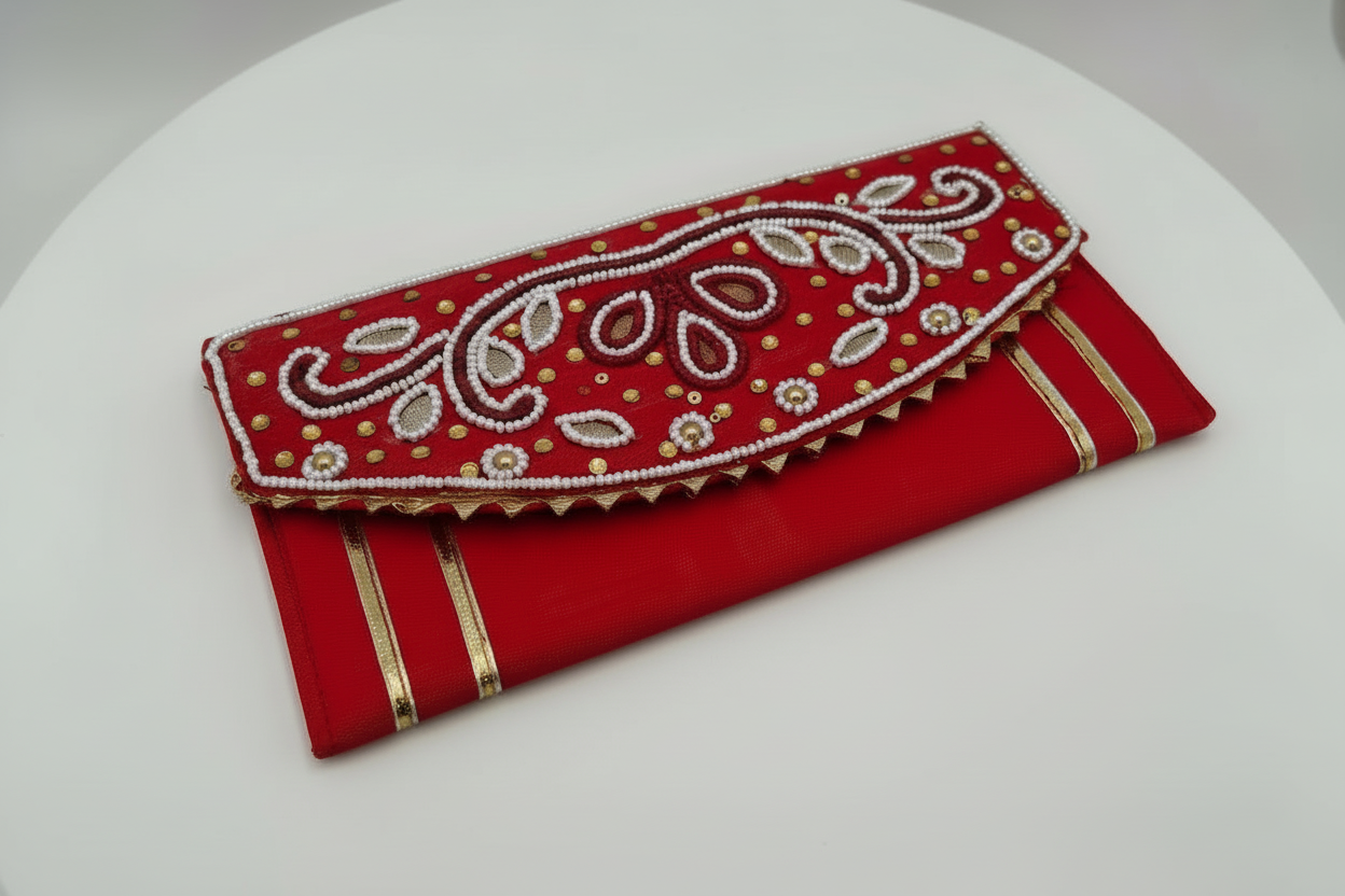 Traditional Indian Embroidered Envelope Clutch - 8x4 inch