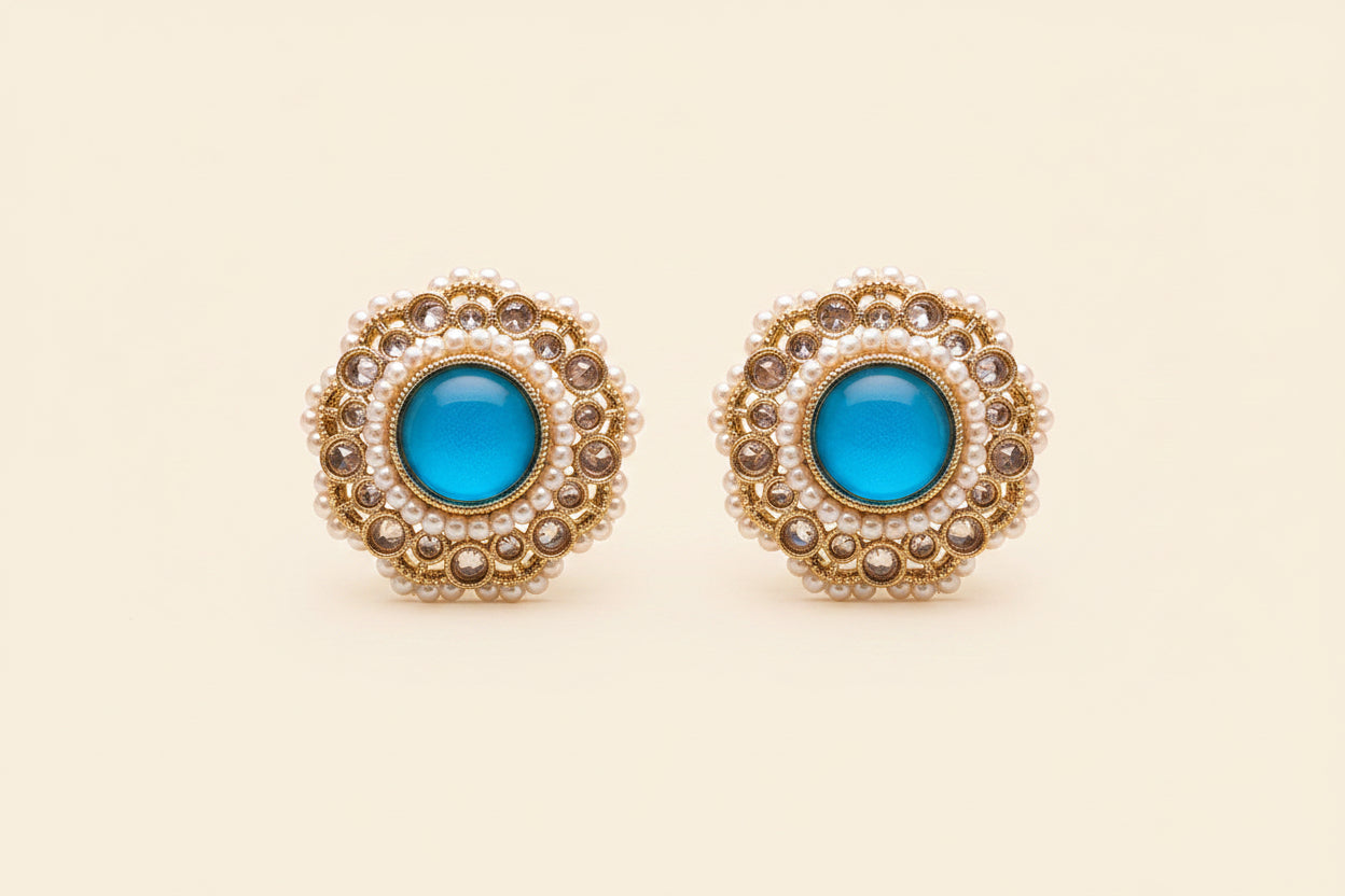 Antique Tops with Mehndi Plating Multi-Color stones and pearls beads Traditional Earrings