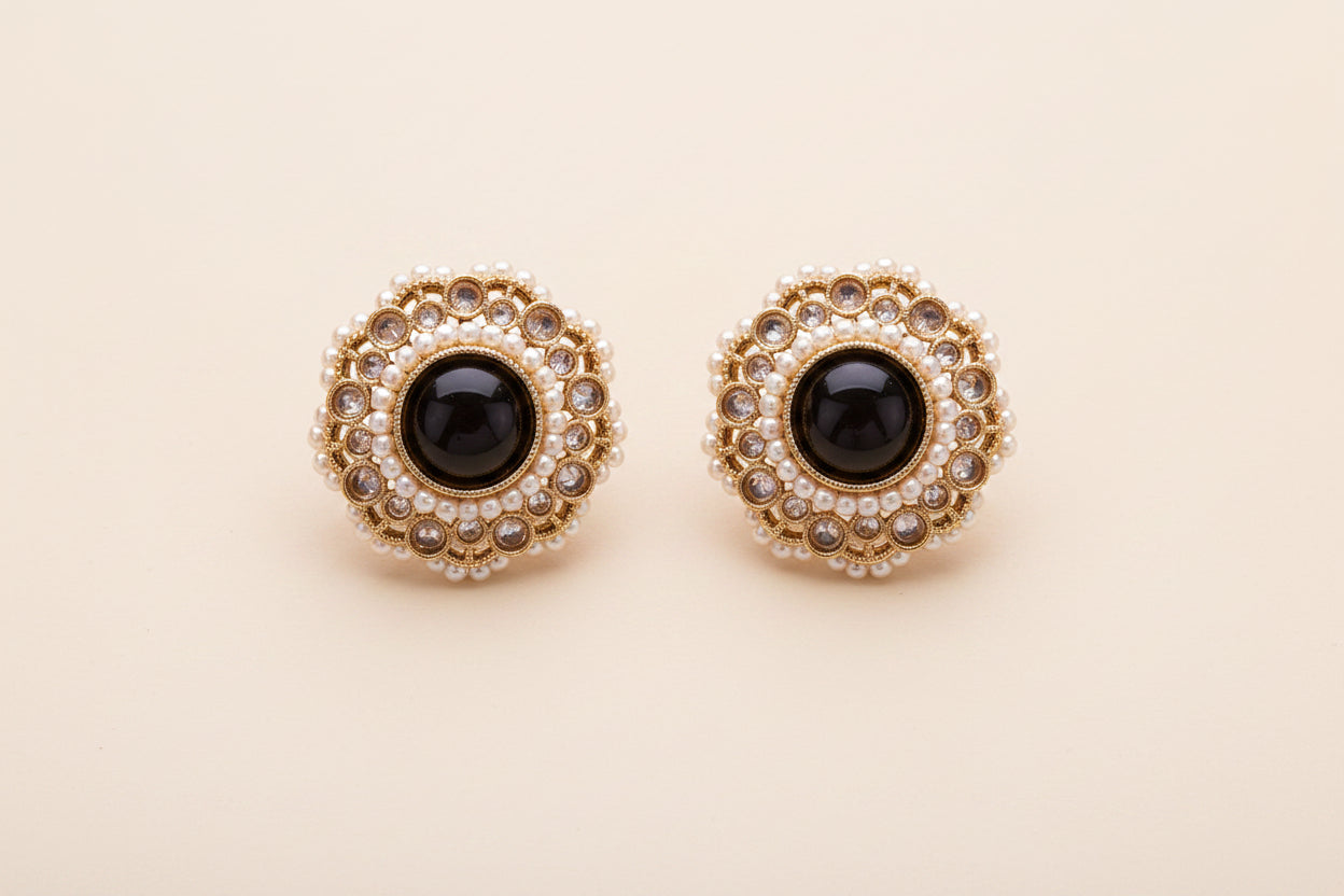 Antique Tops with Mehndi Plating Multi-Color stones and pearls beads Traditional Earrings
