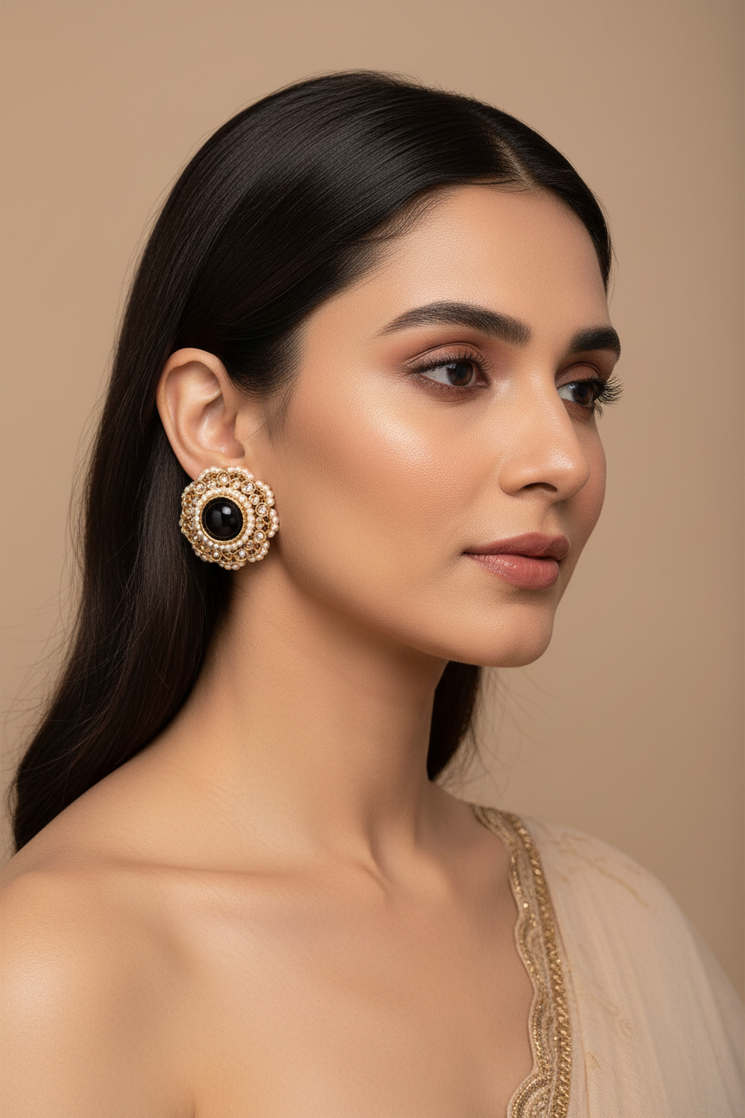 Antique Tops with Mehndi Plating Multi-Color stones and pearls beads Traditional Earrings