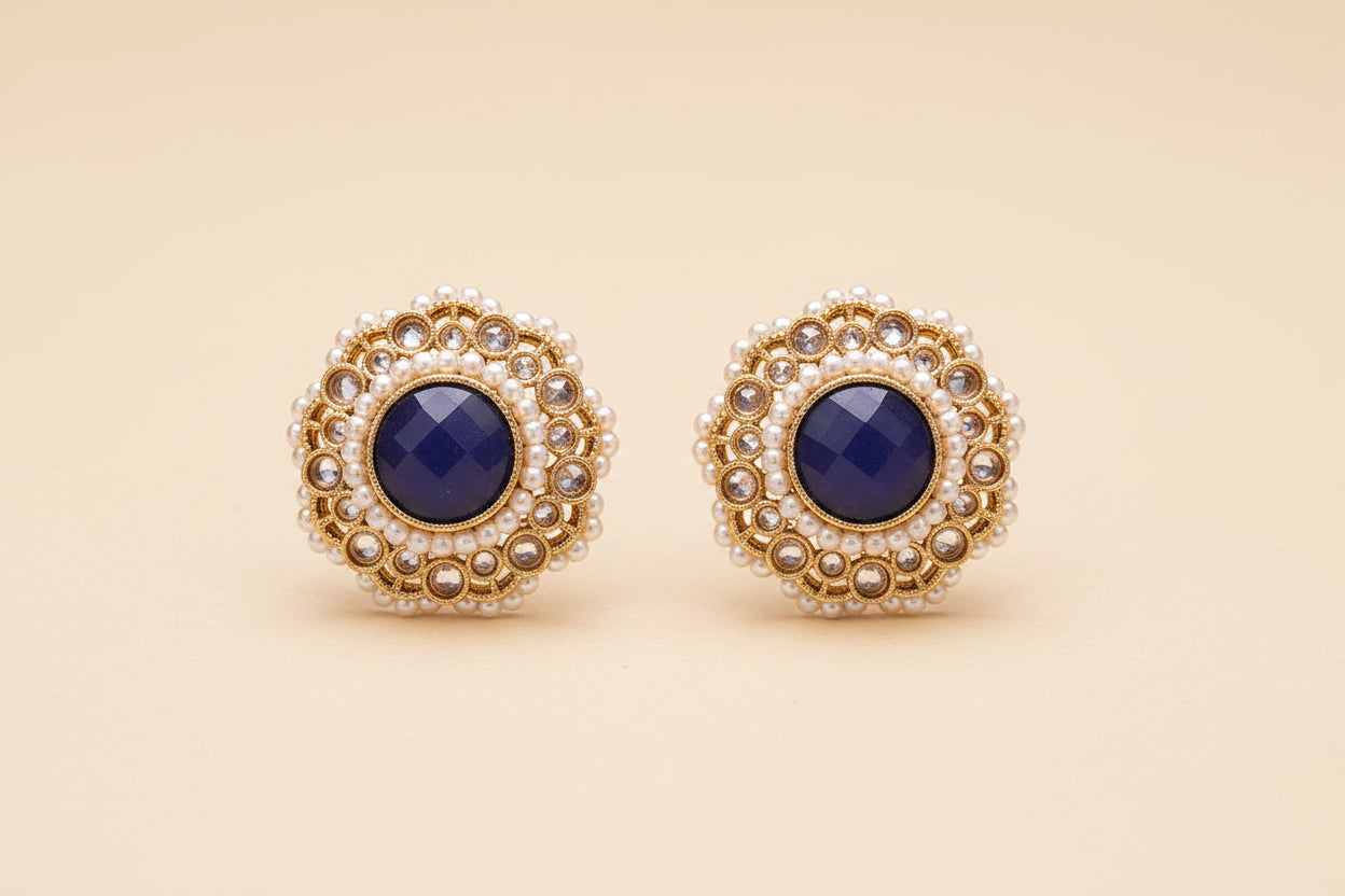 Antique Tops with Mehndi Plating Multi-Color stones and pearls beads Traditional Earrings