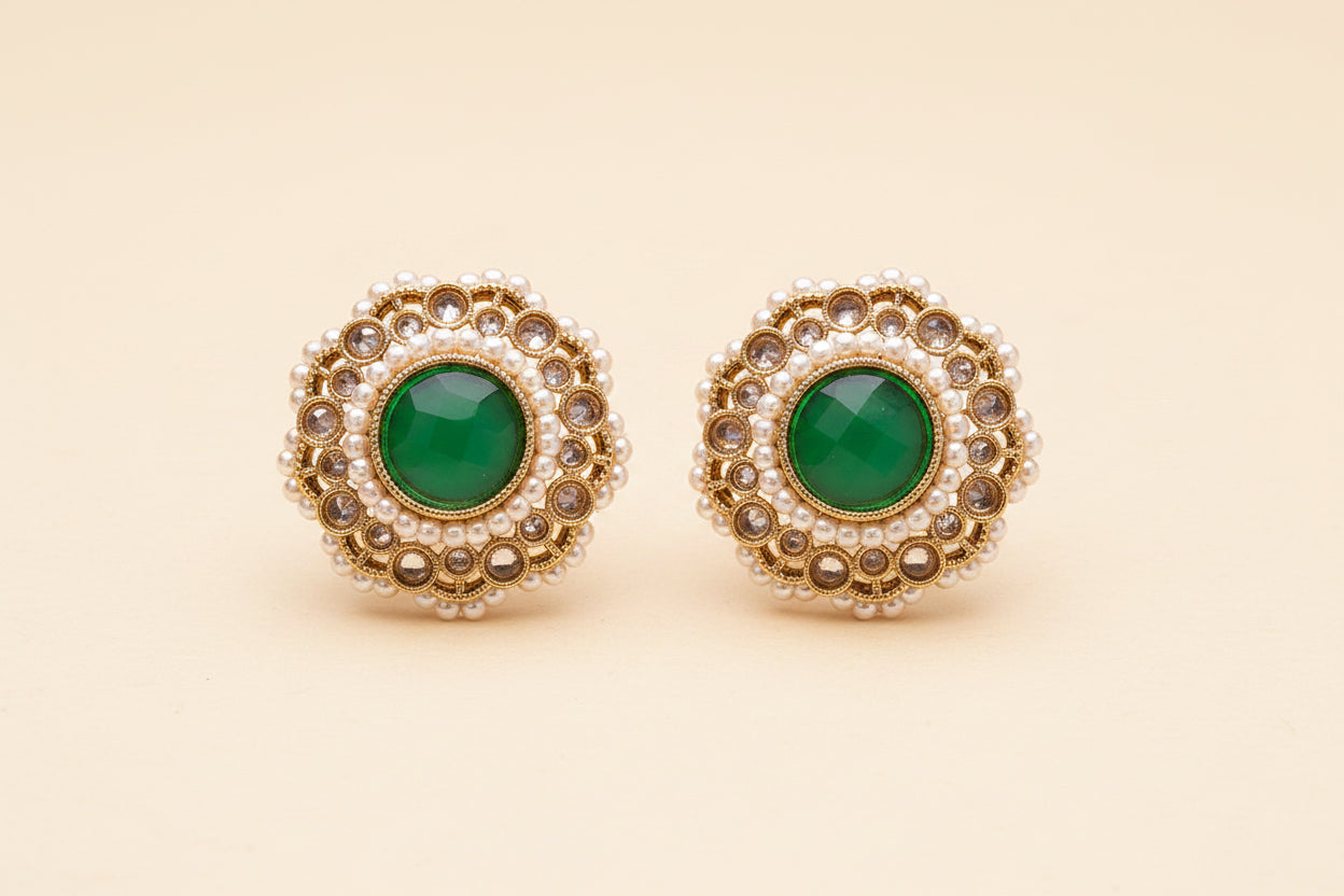 Antique Tops with Mehndi Plating Multi-Color stones and pearls beads Traditional Earrings