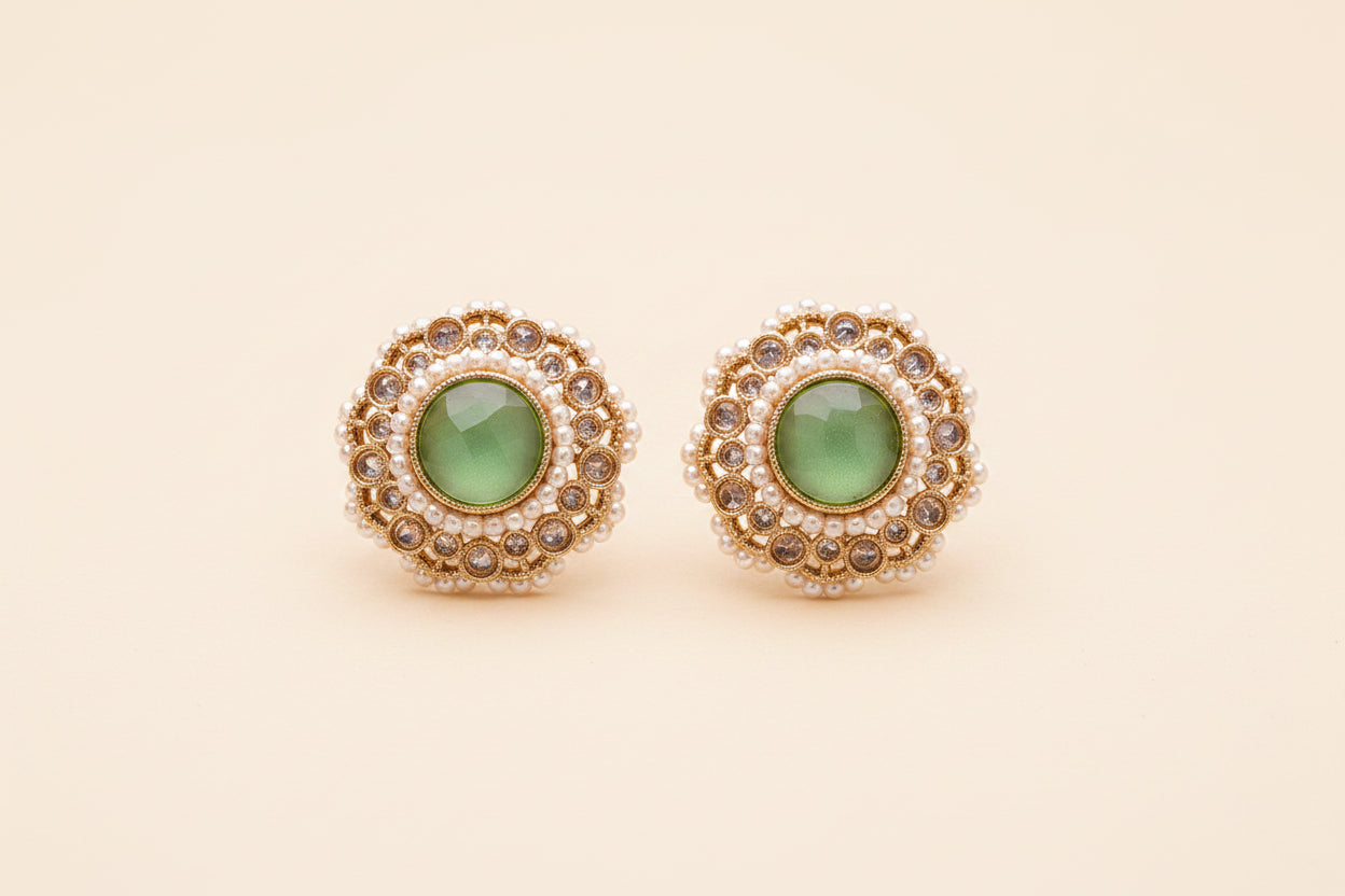Antique Tops with Mehndi Plating Multi-Color stones and pearls beads Traditional Earrings