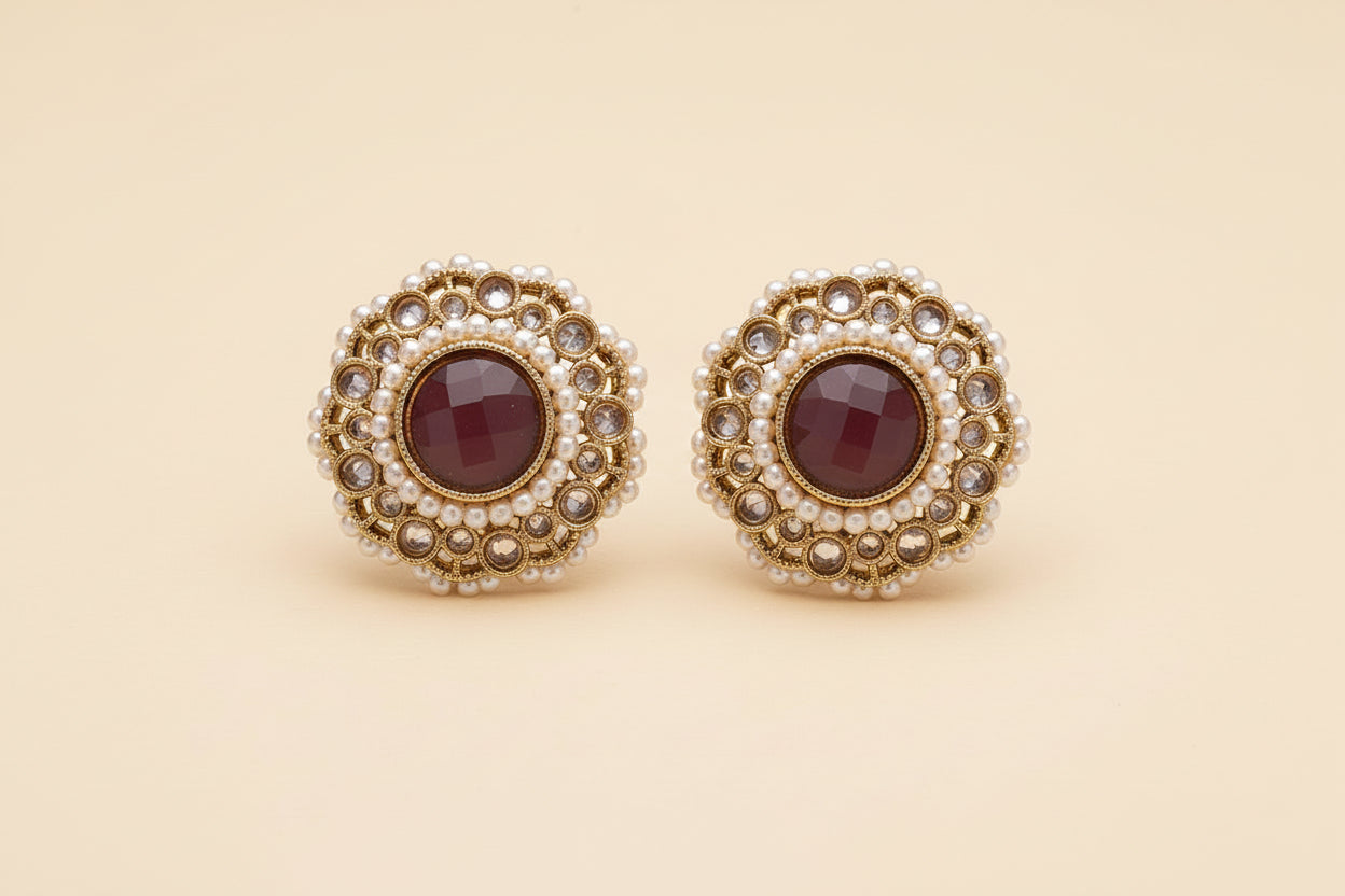 Antique Tops with Mehndi Plating Multi-Color stones and pearls beads Traditional Earrings
