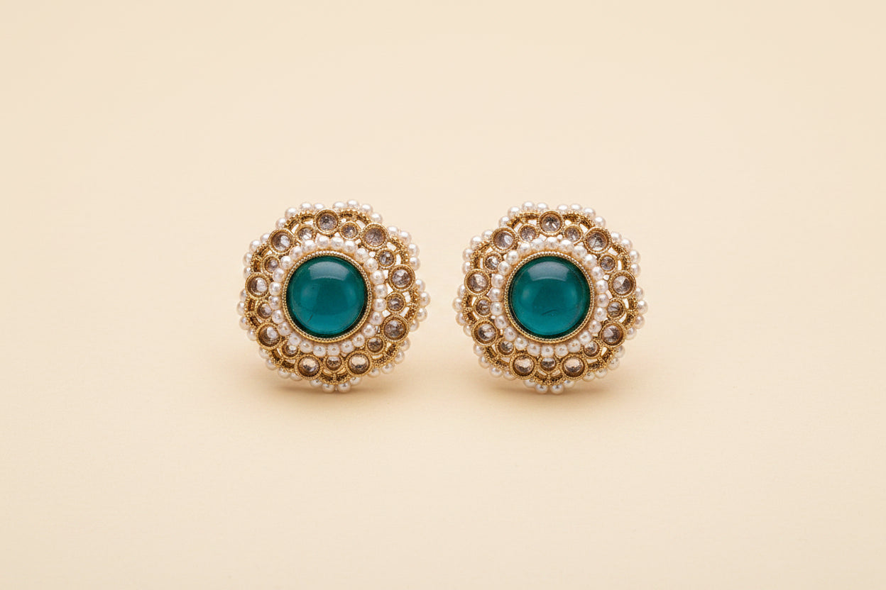 Antique Tops with Mehndi Plating Multi-Color stones and pearls beads Traditional Earrings