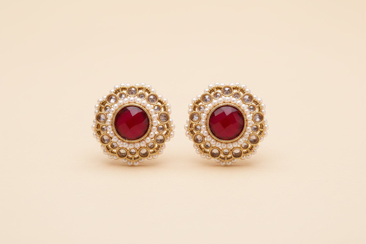 Antique Tops with Mehndi Plating Multi-Color stones and pearls beads Traditional Earrings