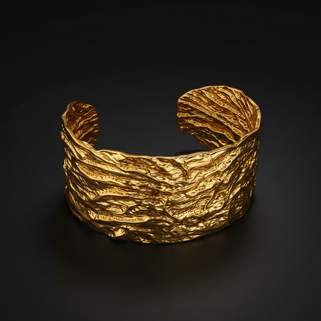 Wide Textured Cuff Bracelet 18K Gold Plated