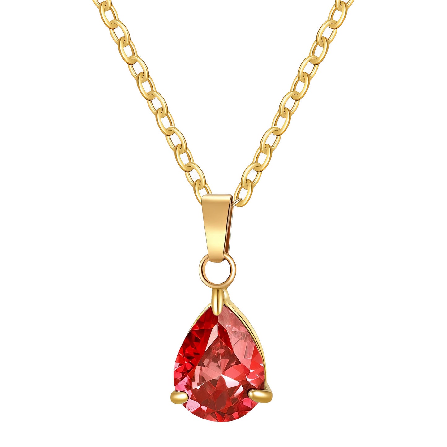 Ruby Red CZ Teardrop Necklace | 18K Gold Plated