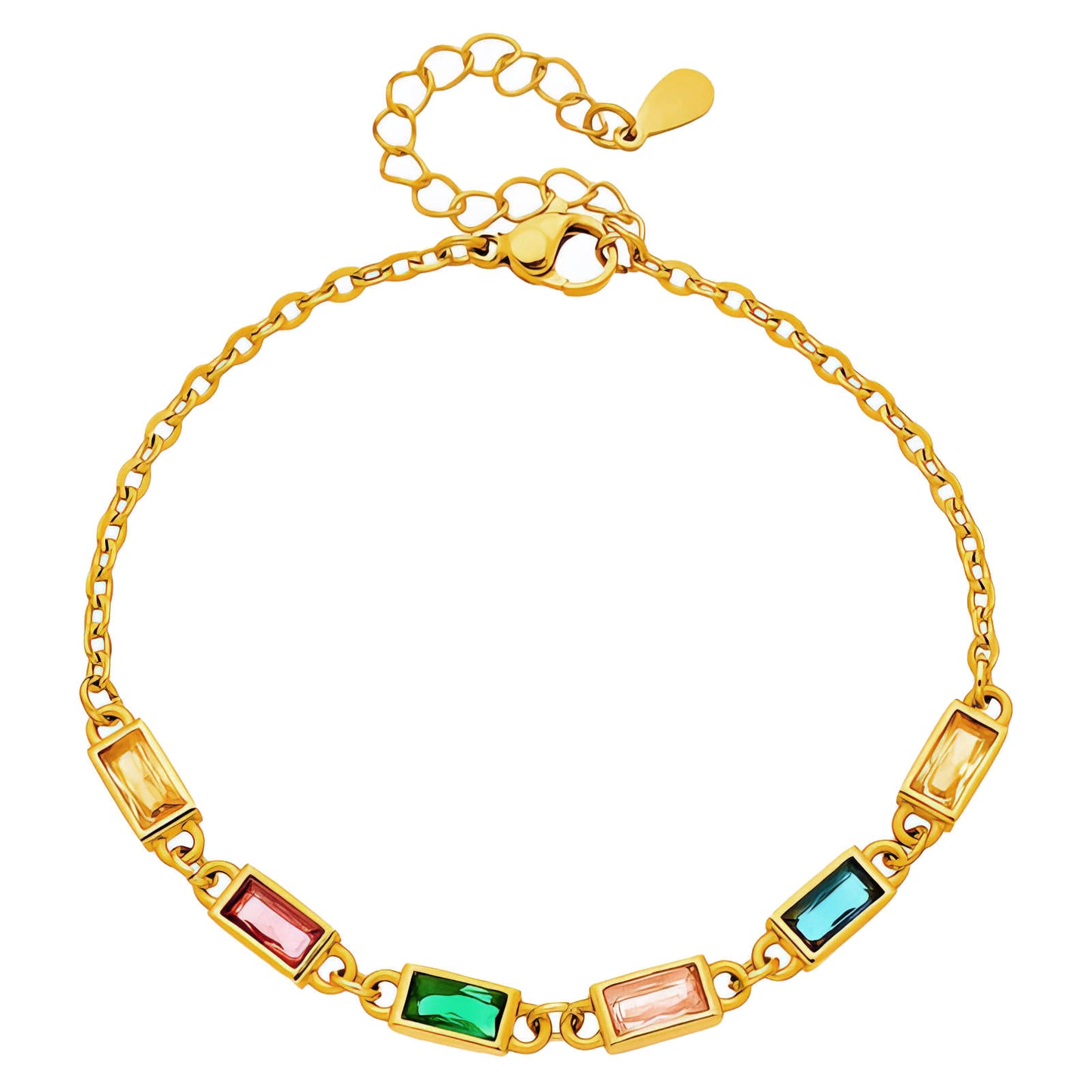 Multicolor Baguette CZ Station Chain Bracelet | 18K Gold Plated