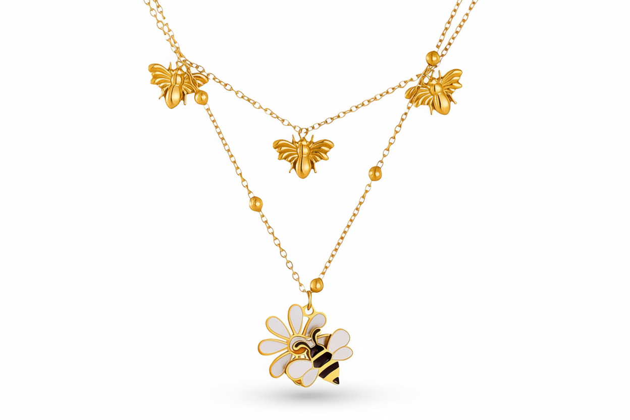 Bee & Daisy Double Layer Necklace | 18K Gold Plated