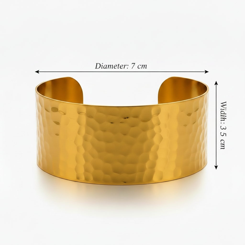 Wide Hammered Cuff Bracelet 18K Gold Plated