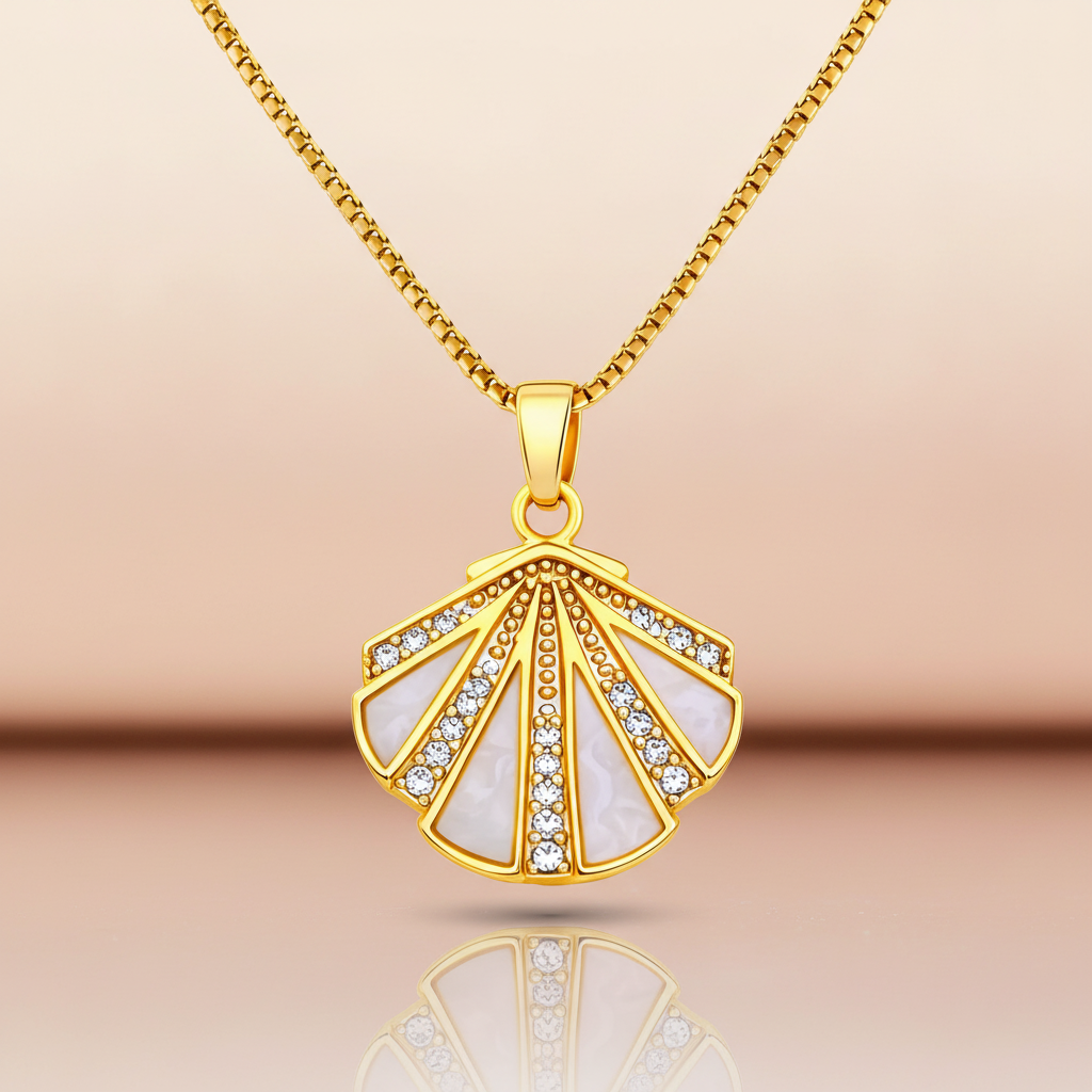 Seashell Pendant Necklace 18K Gold Plated