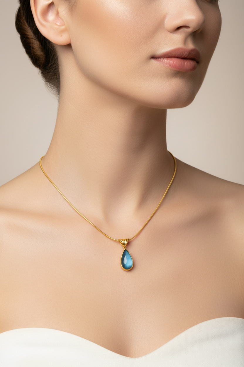 Teardrop Necklace, 18K Gold Plated Steel