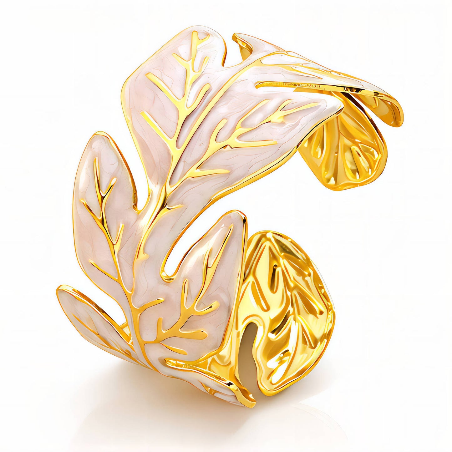 Botanical Leaf Enamel Cuff Bracelet 18K Gold Plated