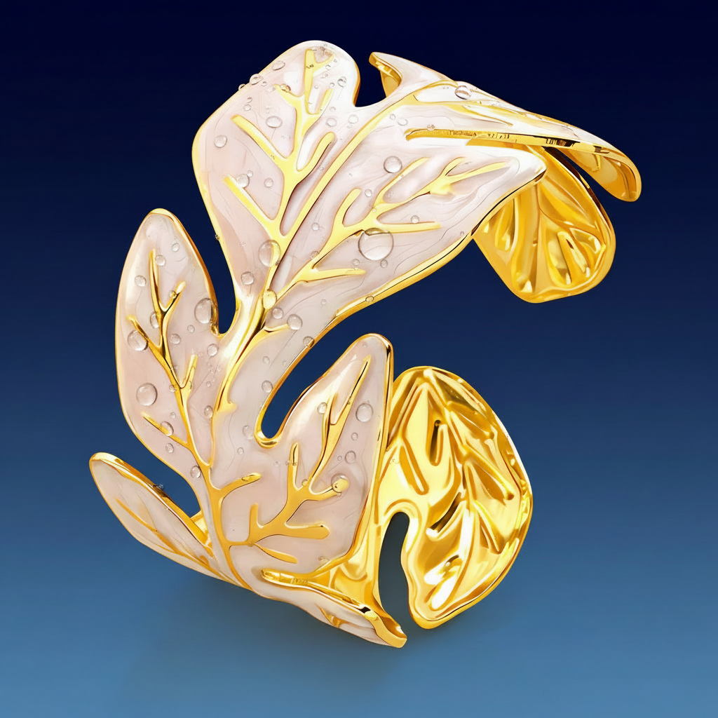 Botanical Leaf Enamel Cuff Bracelet 18K Gold Plated