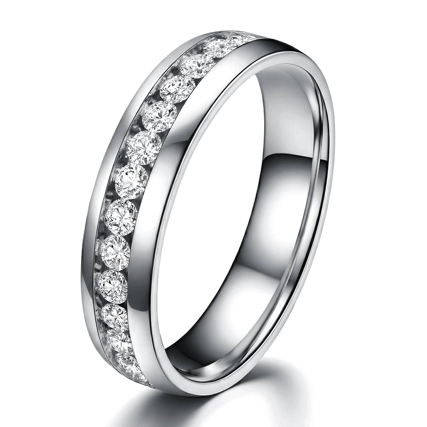 CZ Eternity Band Ring Silver Stainless Steel