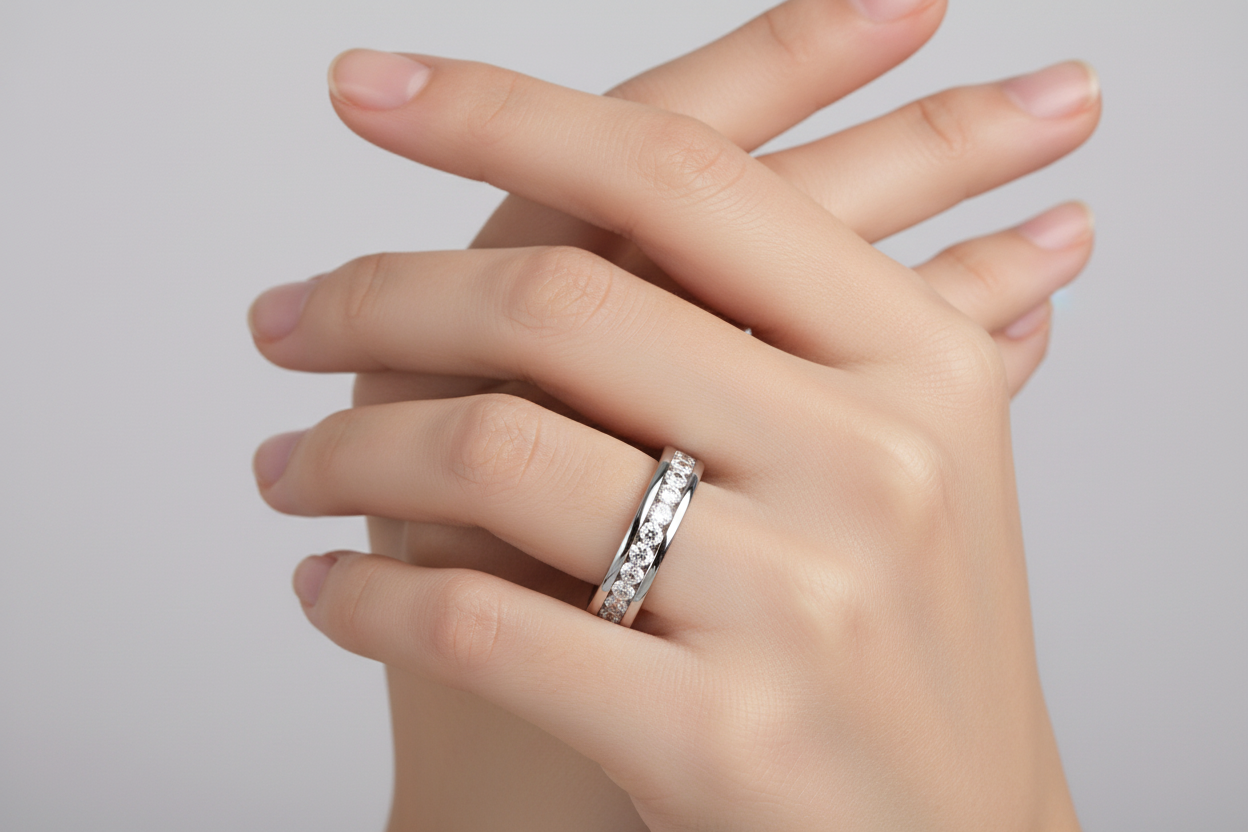 CZ Eternity Band Ring Silver Stainless Steel