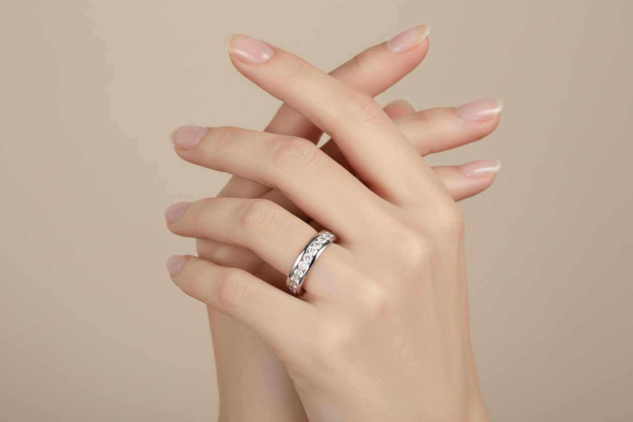 CZ Eternity Band Ring Silver Stainless Steel