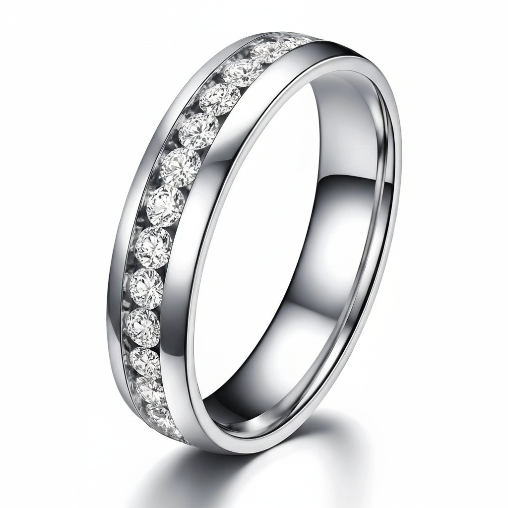 CZ Eternity Band Ring Silver Stainless Steel