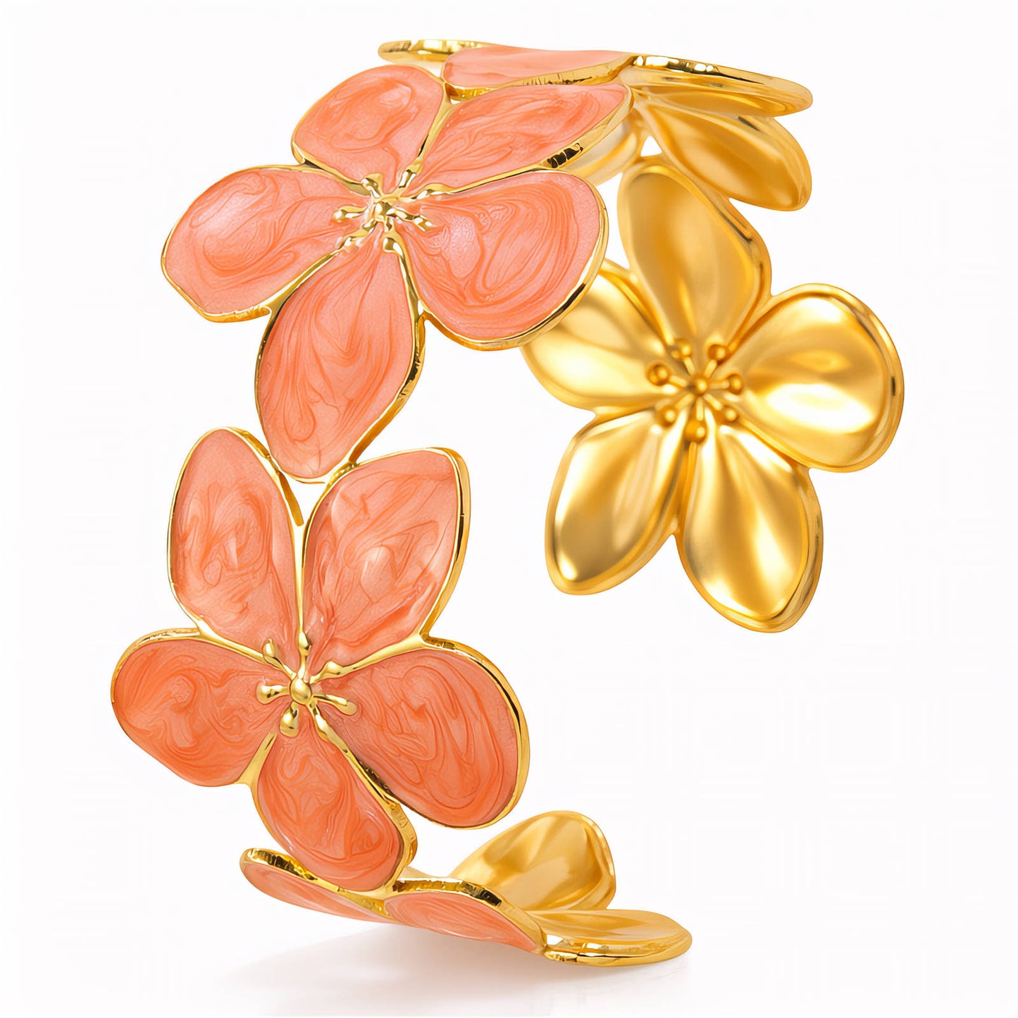 Floral Enamel Cuff Bracelet 18K Gold Plated